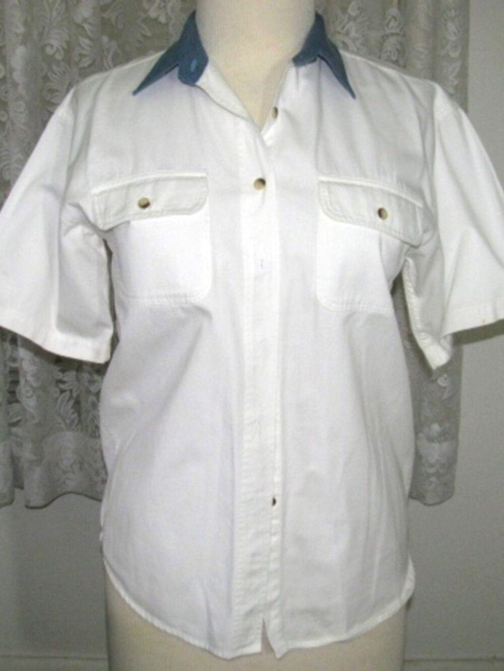 WHITE with BLUE COLLAR Cotton DENIM Shirt Size Medium American Rave